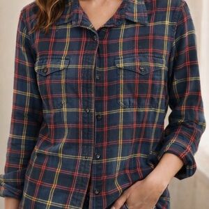 Filson Navy Plaid Shirt with Red and Yellow Accents